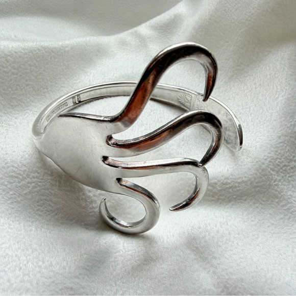 Sterling Silver Plate Sculptural Fork-Form First Love Coachella Cuff Bracelet - Picture 11 of 16